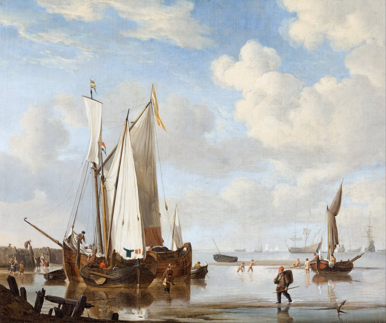 Wijdschip ja kaag sisääntulossa lähellä seinää tekijältä Willem Velde Younger and the de van workshop