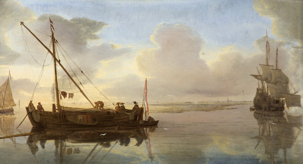 Jokikohtaus veneillä, 1668 tekijältä Willem van de Velde the Younger