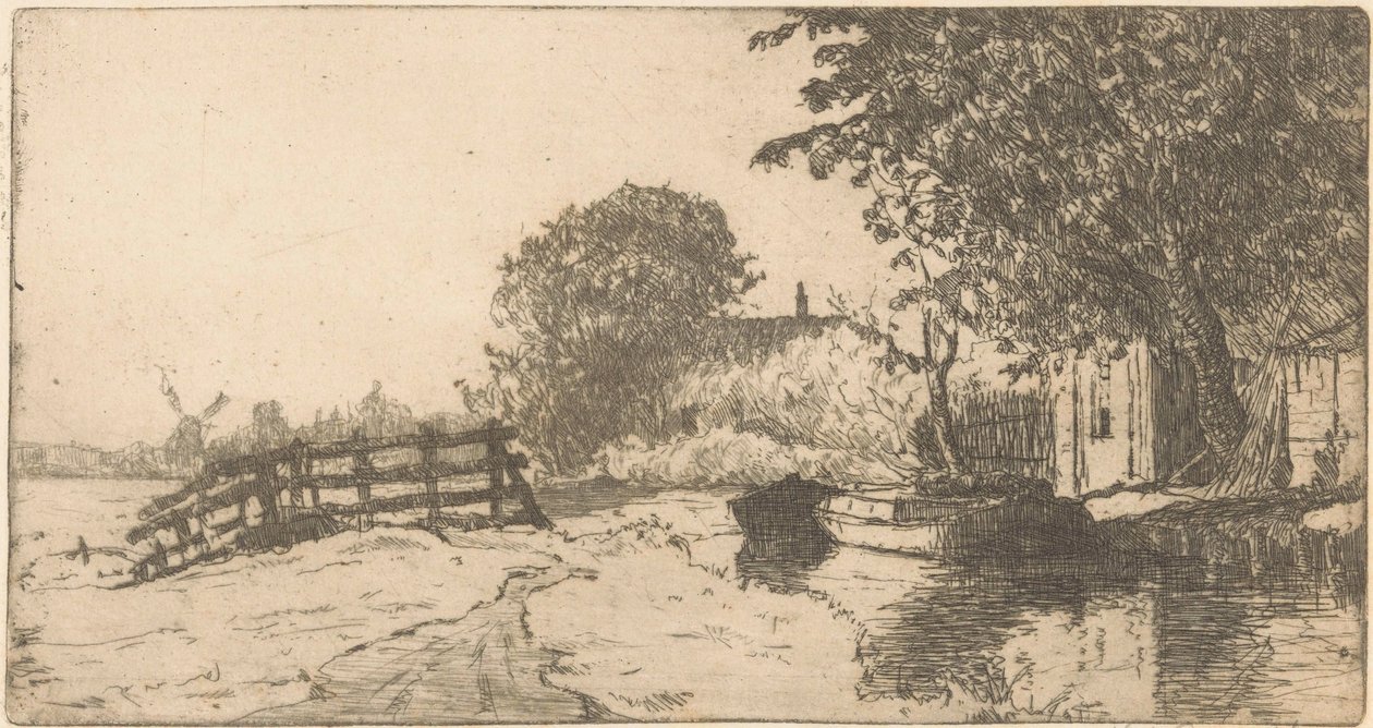 Talo veden päällä Binckhorstissa Haagissa tekijältä Willem Adrianus Grondhout (signed by artist)