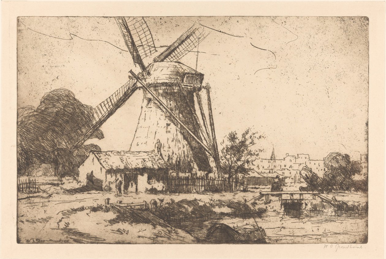 Tuulimylly lähellä Haagia tekijältä Willem Adrianus Grondhout (signed by artist)