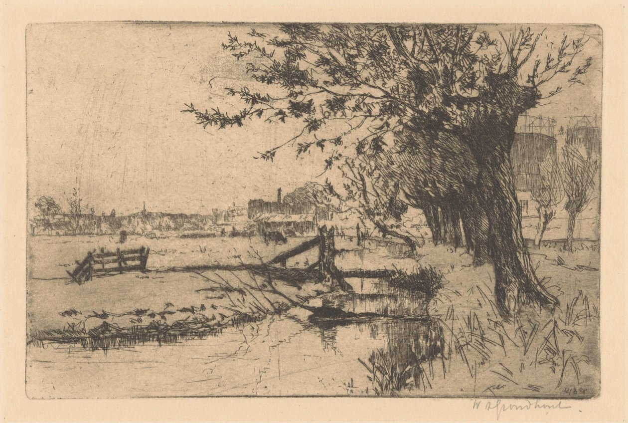 Oja kaupungin kaasutehtaalla Binckhorstissa Haagissa tekijältä Willem Adrianus Grondhout (signed by artist)