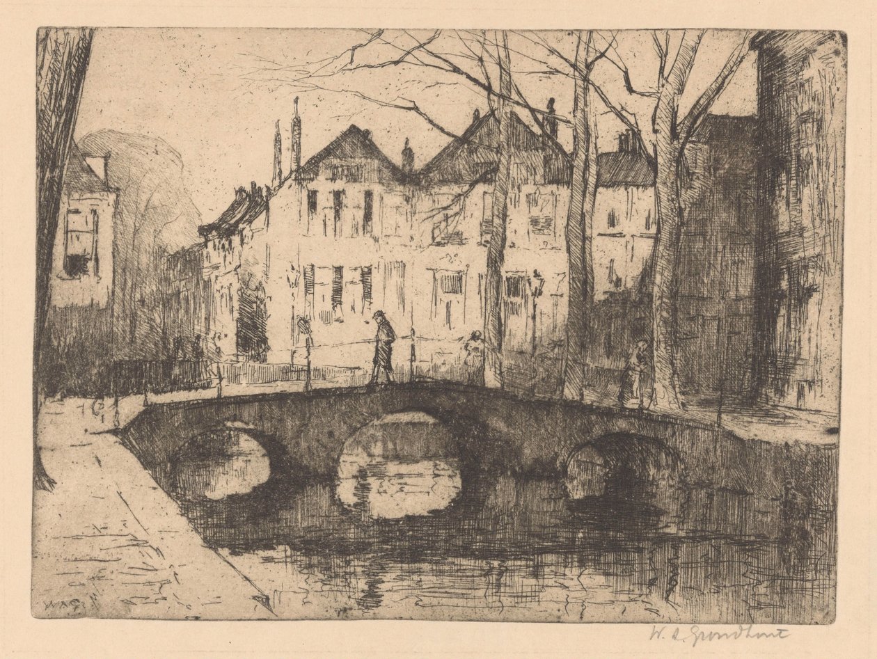 Takoa vettä Haagissa tekijältä Willem Adrianus Grondhout (signed by artist)