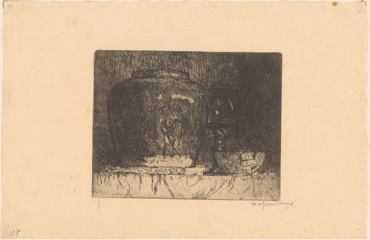 Asetelma inkivääripurkilla, viinilasilla ja kulholla tekijältä Willem Adrianus Grondhout (signed by artist)