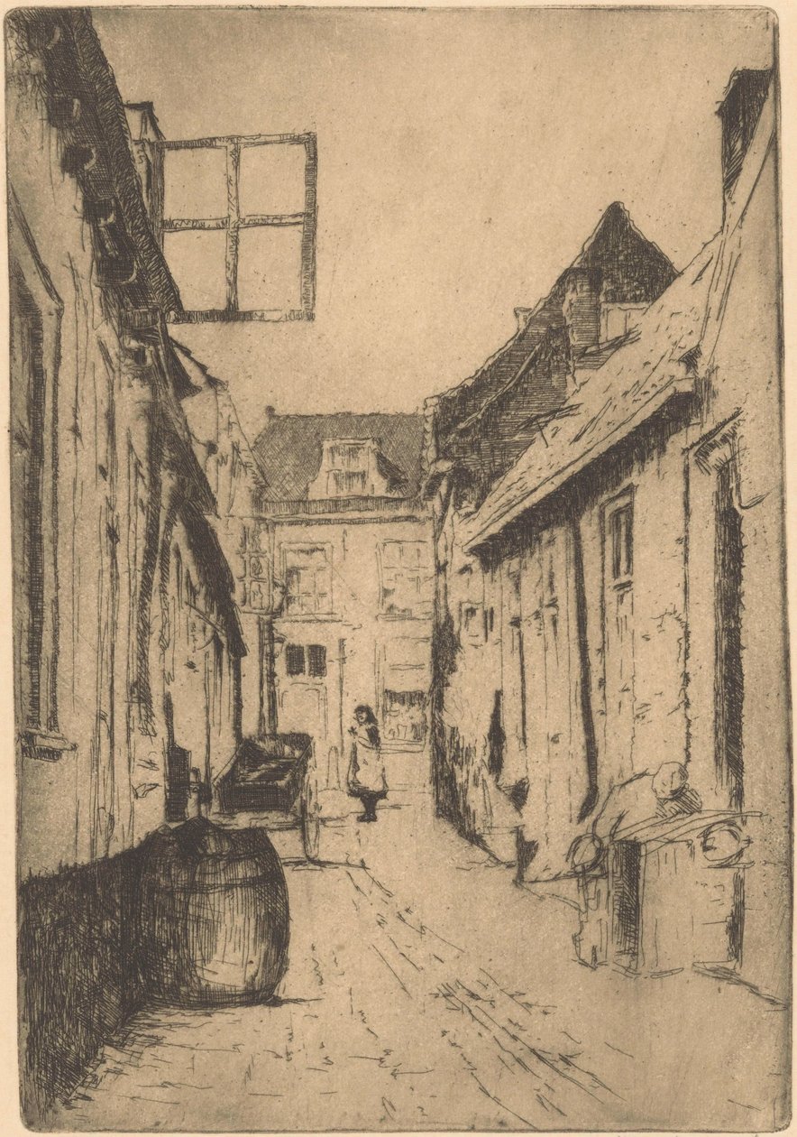 Katu Voorburgissa (alkuperäinen nimi esineessä) tekijältä Willem Adrianus Grondhout (signed by artist)