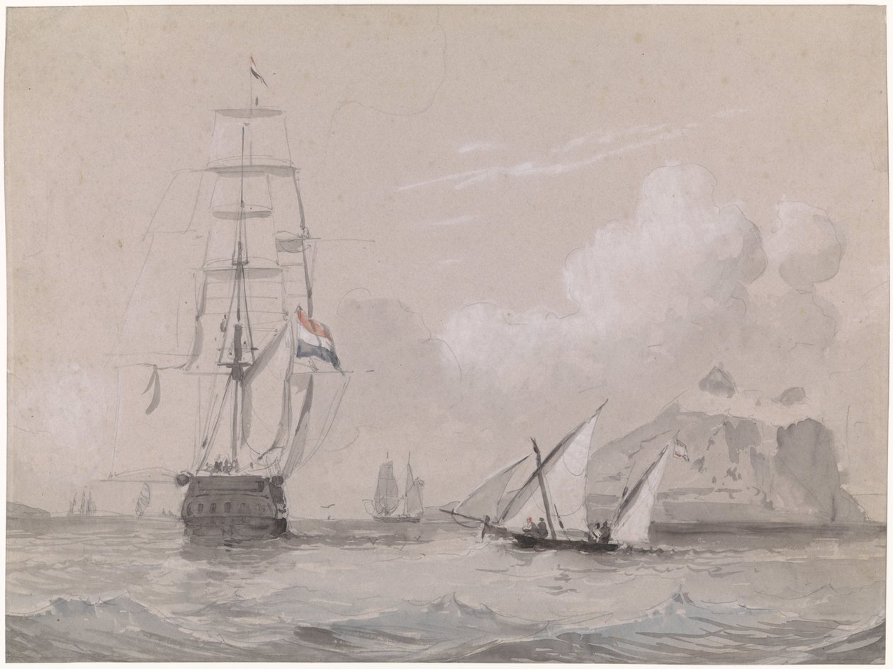 Hollantilainen purjelaiva Gibraltarin rannikolla tekijältä Willem Anthonie van Deventer