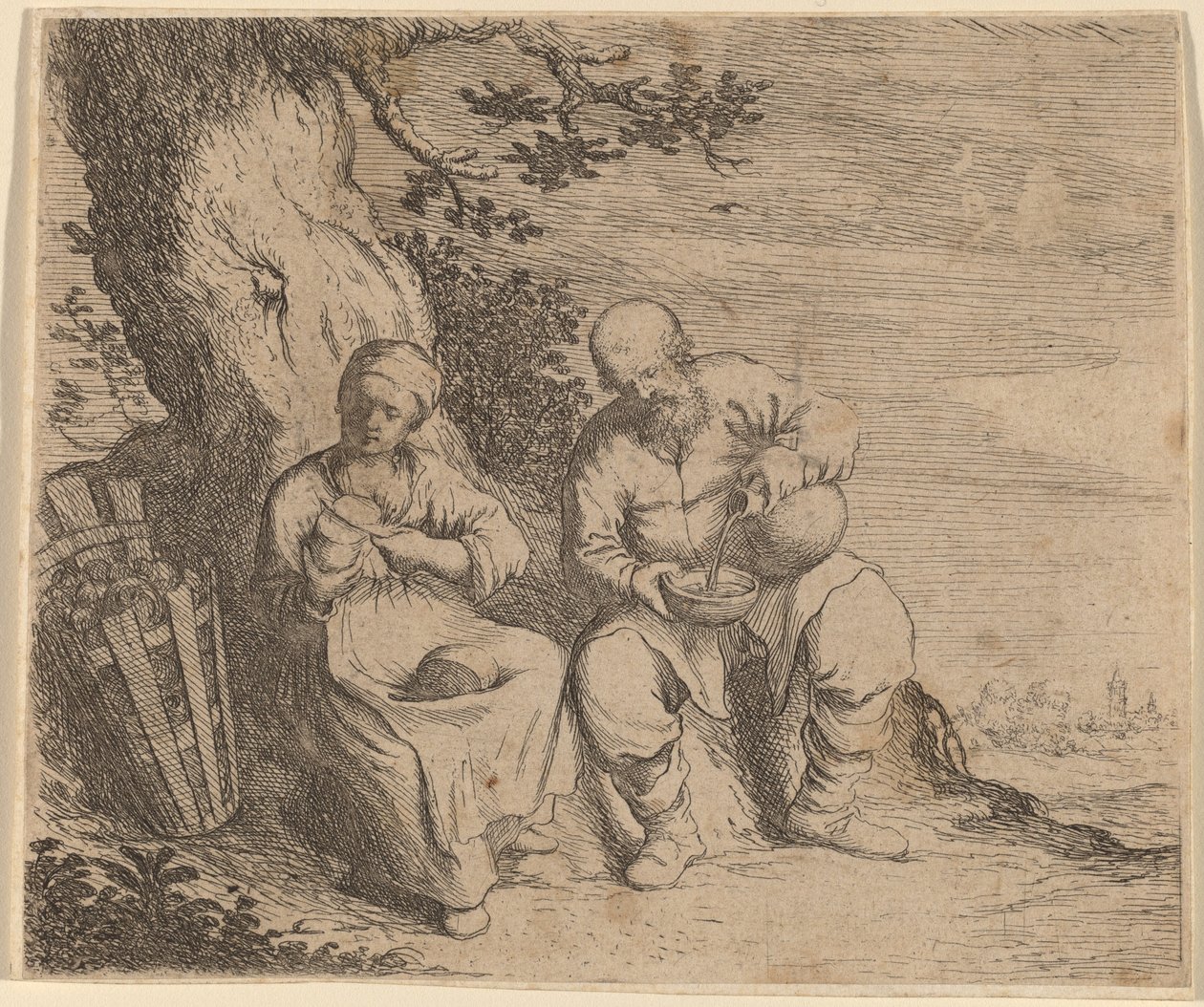 Talonpoikapariskunta istuu puun alla, n. 16301660. tekijältä Willem Basse