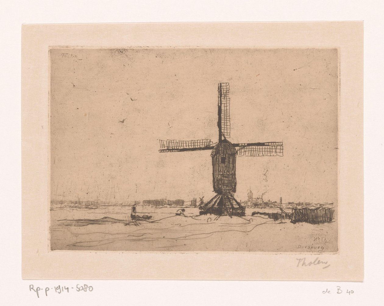 Doesburger Mill Tuulimylly lähellä Doesburgia (alkuperäinen nimi) tekijältä Willem Bastiaan Tholen (signed by artist)
