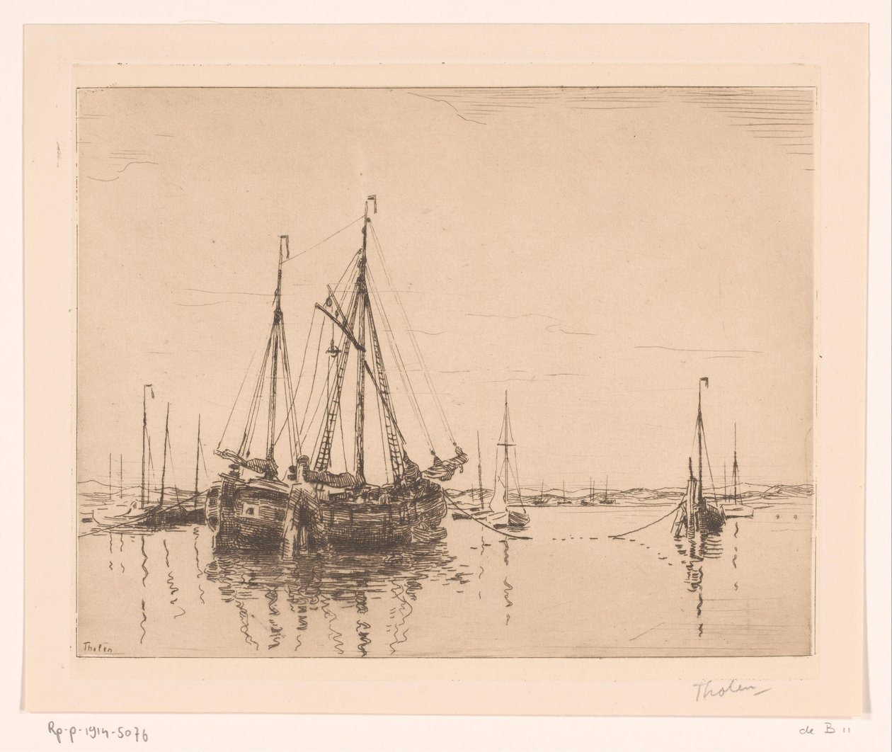 Satama ankkuroidulla ketsillä Haven, Norderney (alkuperäinen nimi) tekijältä Willem Bastiaan Tholen (signed by artist)