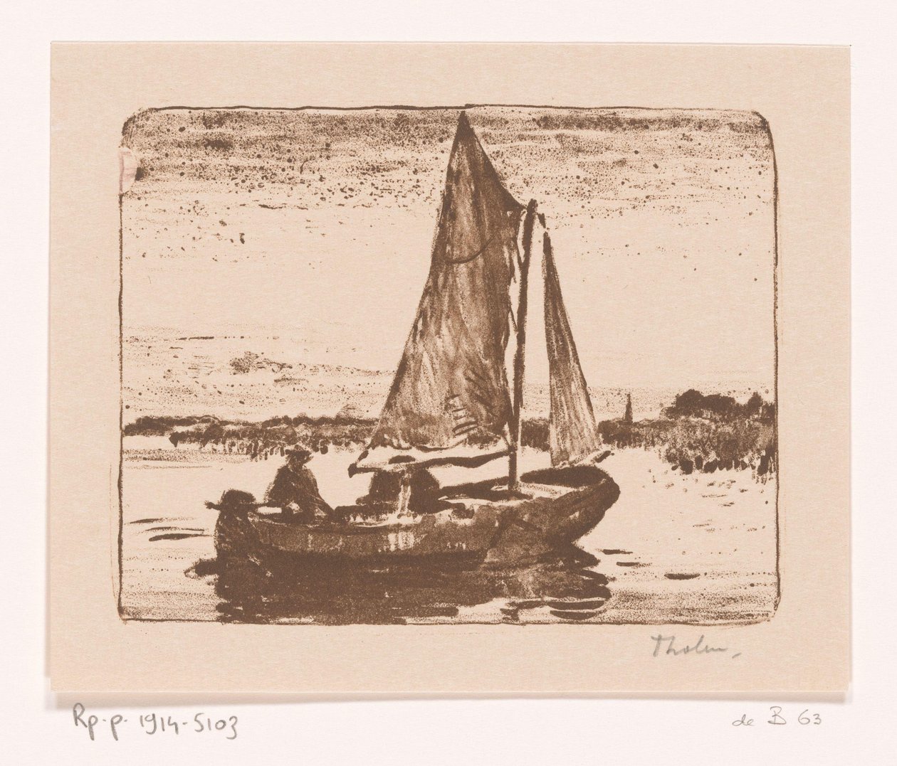 Mies purjeveneessä Vene (alkuperäinen nimi) tekijältä Willem Bastiaan Tholen (signed by artist)