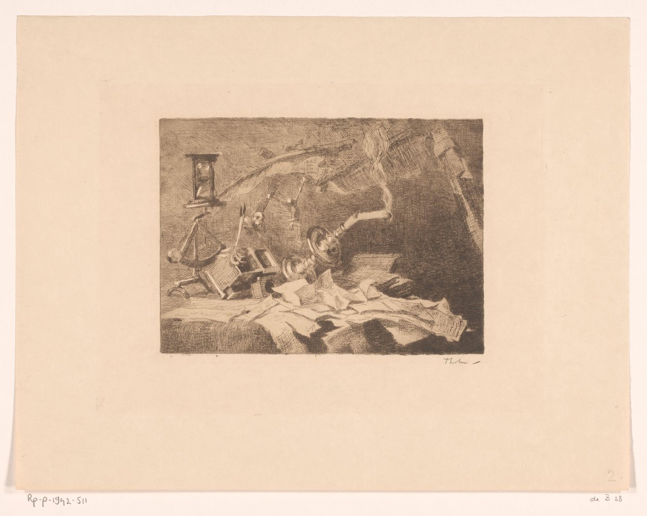 Asetelma putoavilla ja rikkoutuneilla esineillä Loppu (alkuperäinen nimi) tekijältä Willem Bastiaan Tholen (signed by artist)