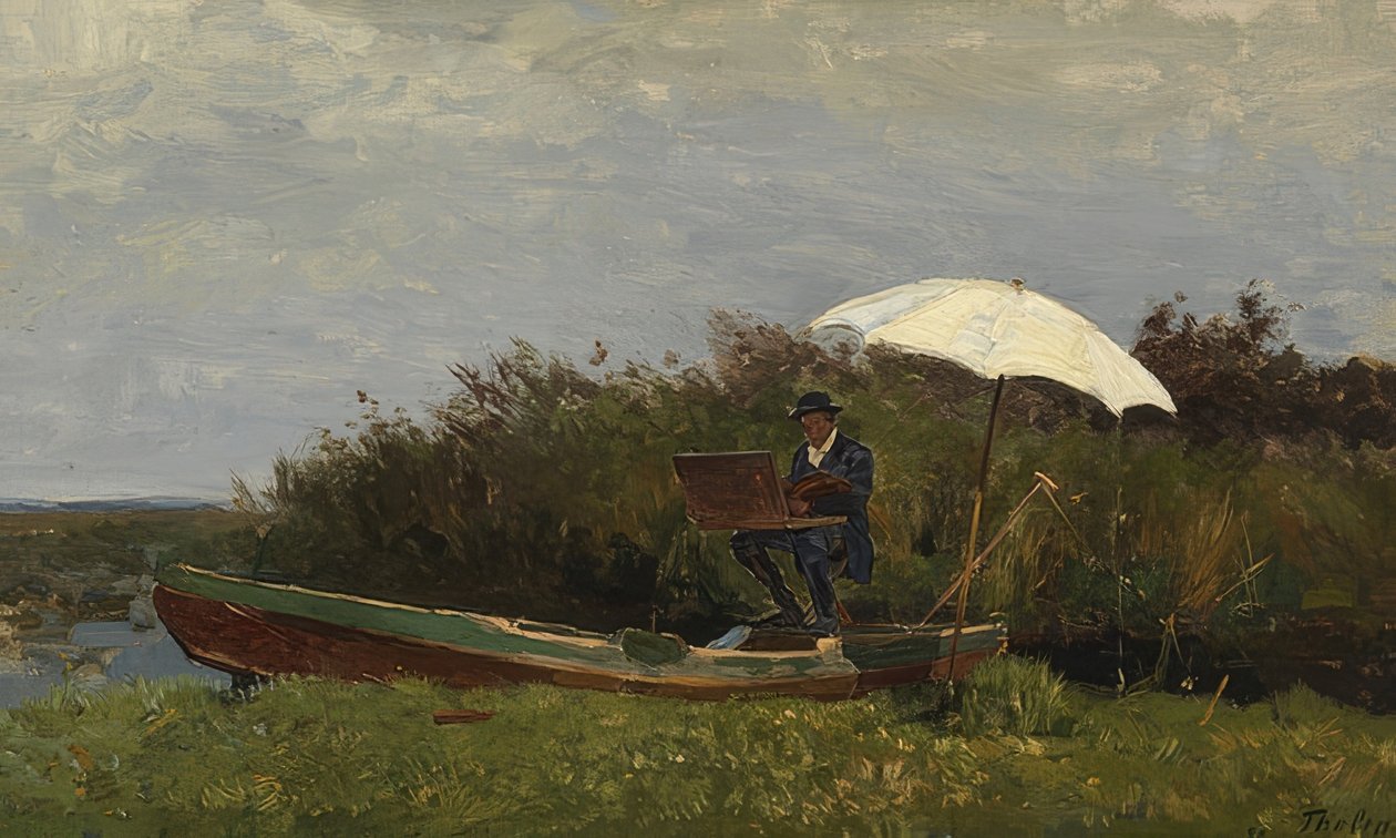 Paul Gabriël työskentelee veneessä. 1882 tekijältä Willem Bastiaan Tholen