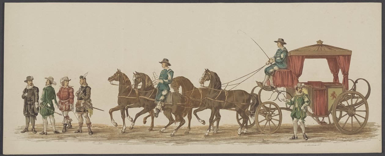 Delft-paraati 1862, neljäs ja viides ryhmä Delftin kuninkaallisen akatemian neljäs lustrum - Ao. 1862 - Costumed Optogt (sarjan nimi esineellä) tekijältä Willem Bernardus IJzerdraat