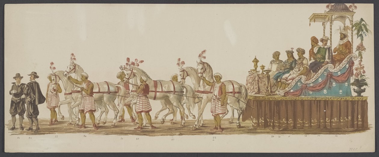 Delftin paraati 1862, kuudes ryhmä Delftin kuninkaallisen akatemian neljäs lustrum - Ao. 1862 - Costumed Optogt (sarjan nimi esineellä) tekijältä Willem Bernardus IJzerdraat
