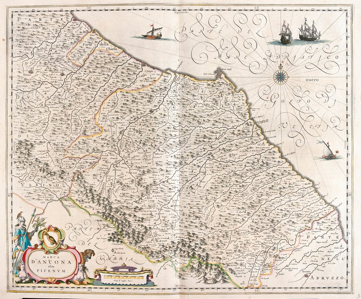 Ancona, Marche, Italia, teoksessa "Theatrum Orbis Terrarum, sive Atlas Novus", Willem Blaeu, Amsterdam. tekijältä Willem Blaeu