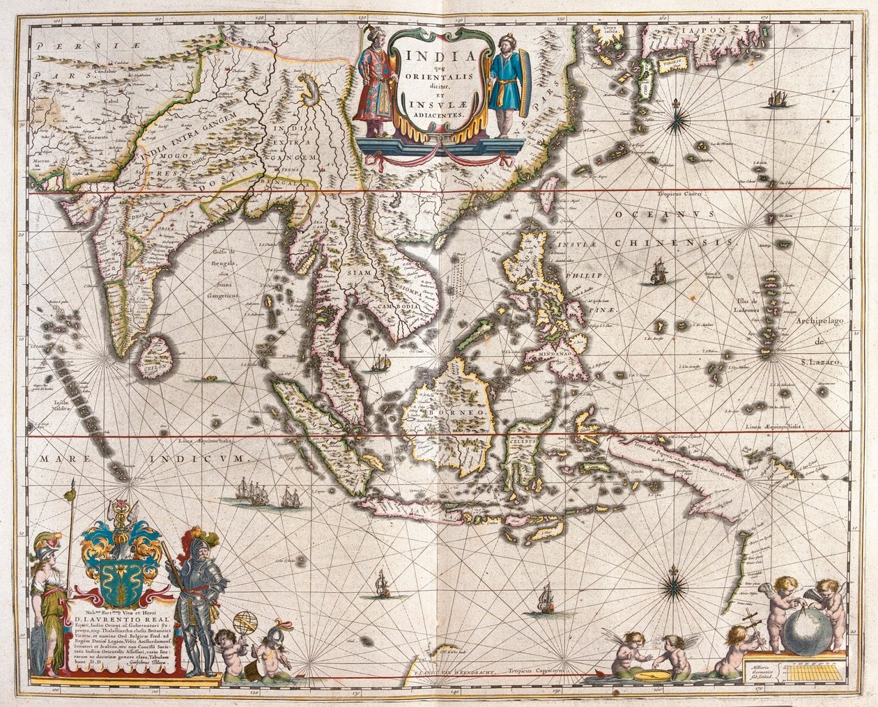 Aasia, joka ulottuu Intiasta Tiibetiin ja Japanista Uuteen Guineaan, Willem Blaeun julkaisussa "Theatrum Orbis Terrarum, sive Atlas Novus", Amsterdam. tekijältä Willem Blaeu