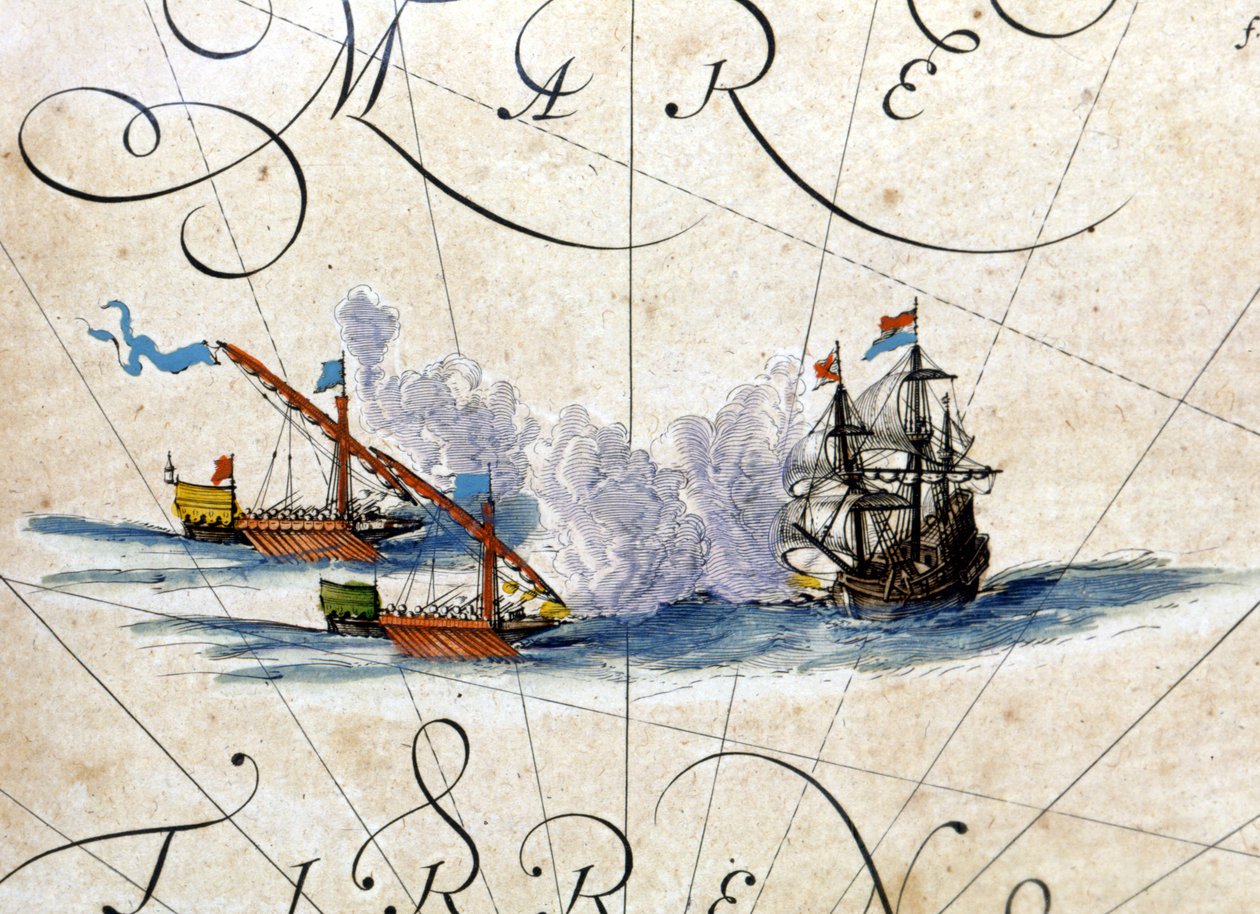 Taistelu kahden keittiön ja karakin välillä. Willem Janszoon Blaeun atlas (1571 - 1638) tekijältä Willem Blaeu