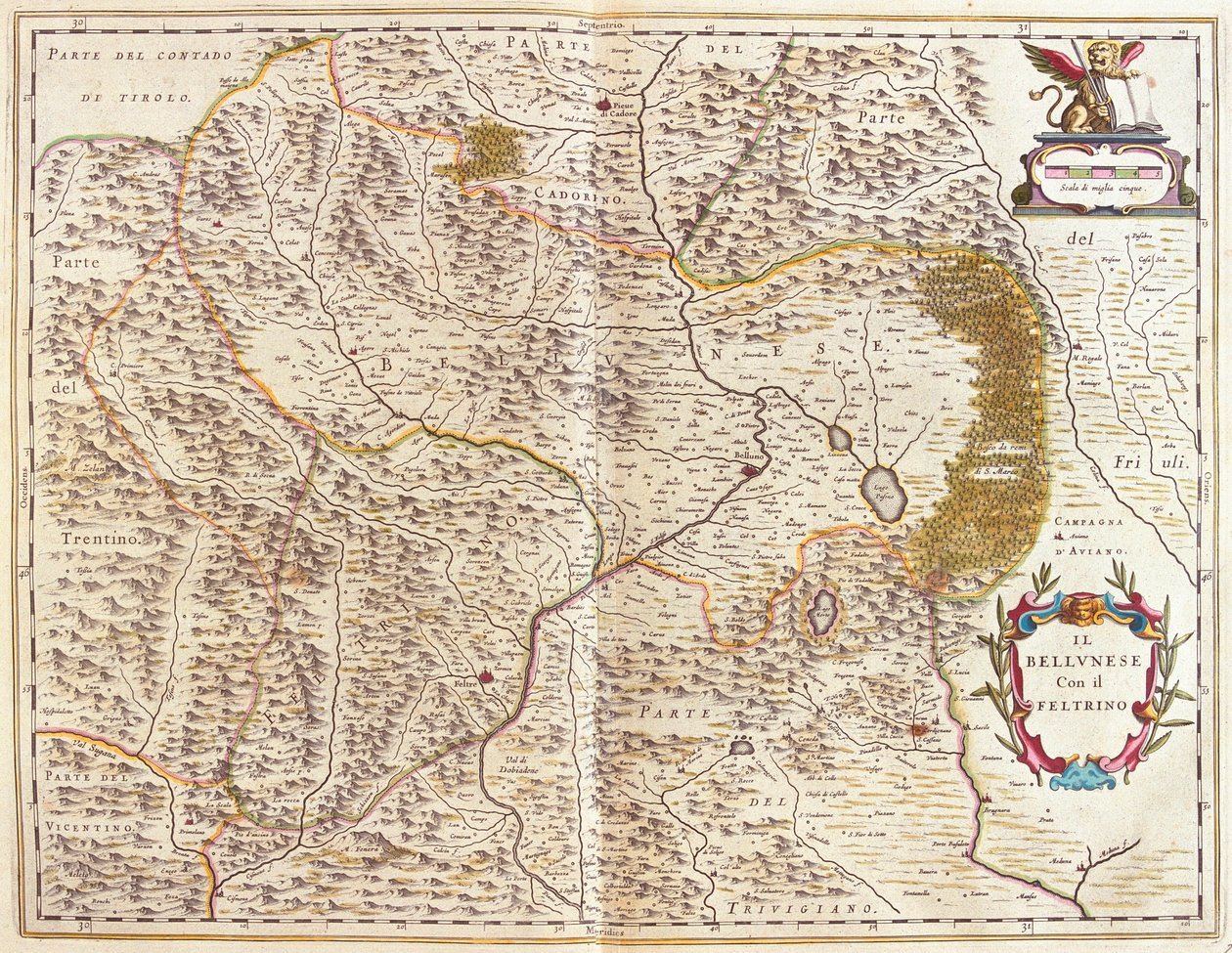Belluno ja Feltre, Italia, Willem Blaeun teoksessa "Theatrum Orbis Terrarum, sive Atlas Novus", Amsterdam. tekijältä Willem Blaeu
