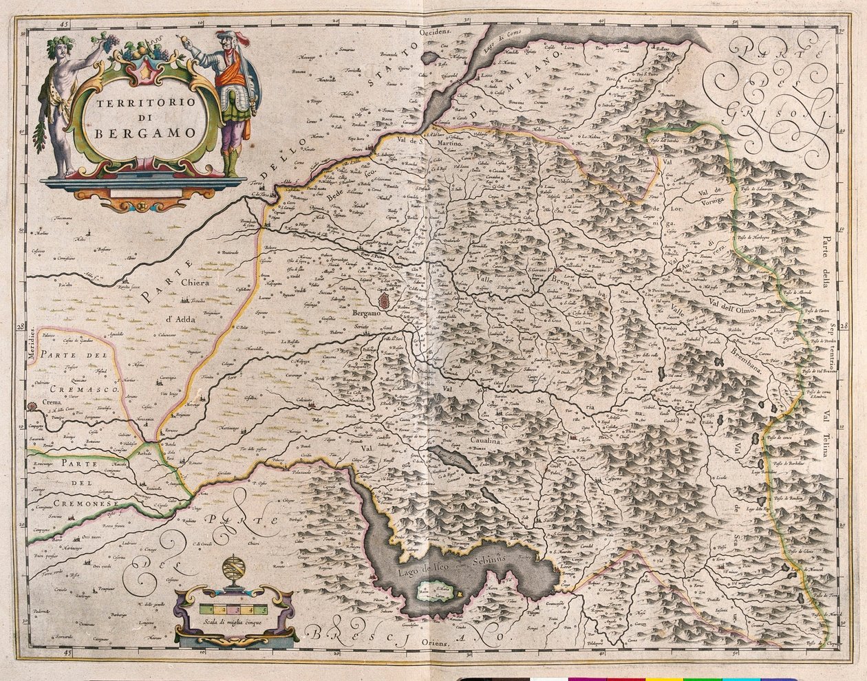Bergamo, Italt, Willem Blaeun toimittamassa teoksessa "Theatrum Orbis Terrarum, sive Atlas Novus", Amsterdam. tekijältä Willem Blaeu