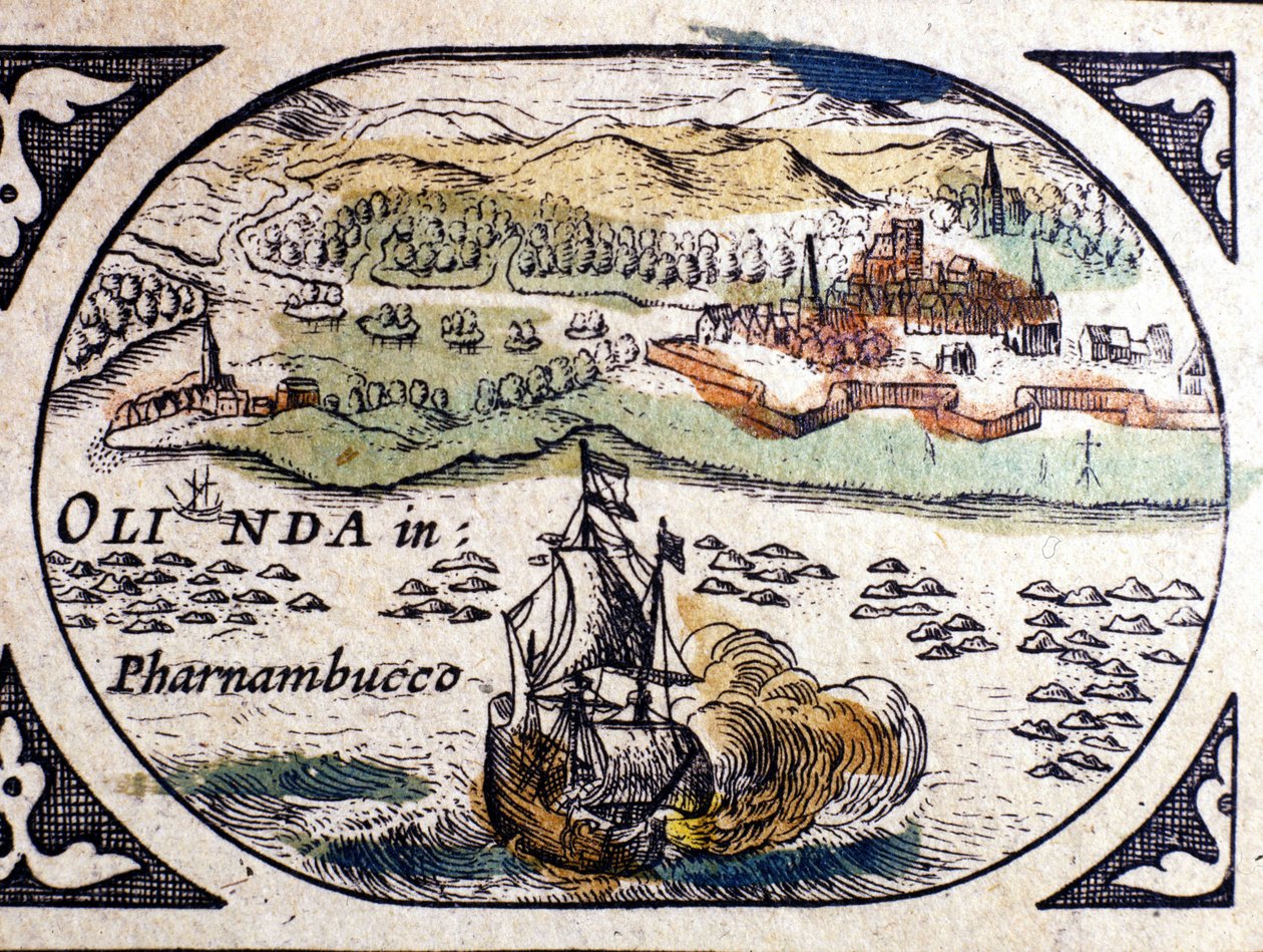 Brasilia, näkymä Pernambucoon (Recife), W. G. Blaeun Atlas, Amsterdam 1600. tekijältä Willem Blaeu