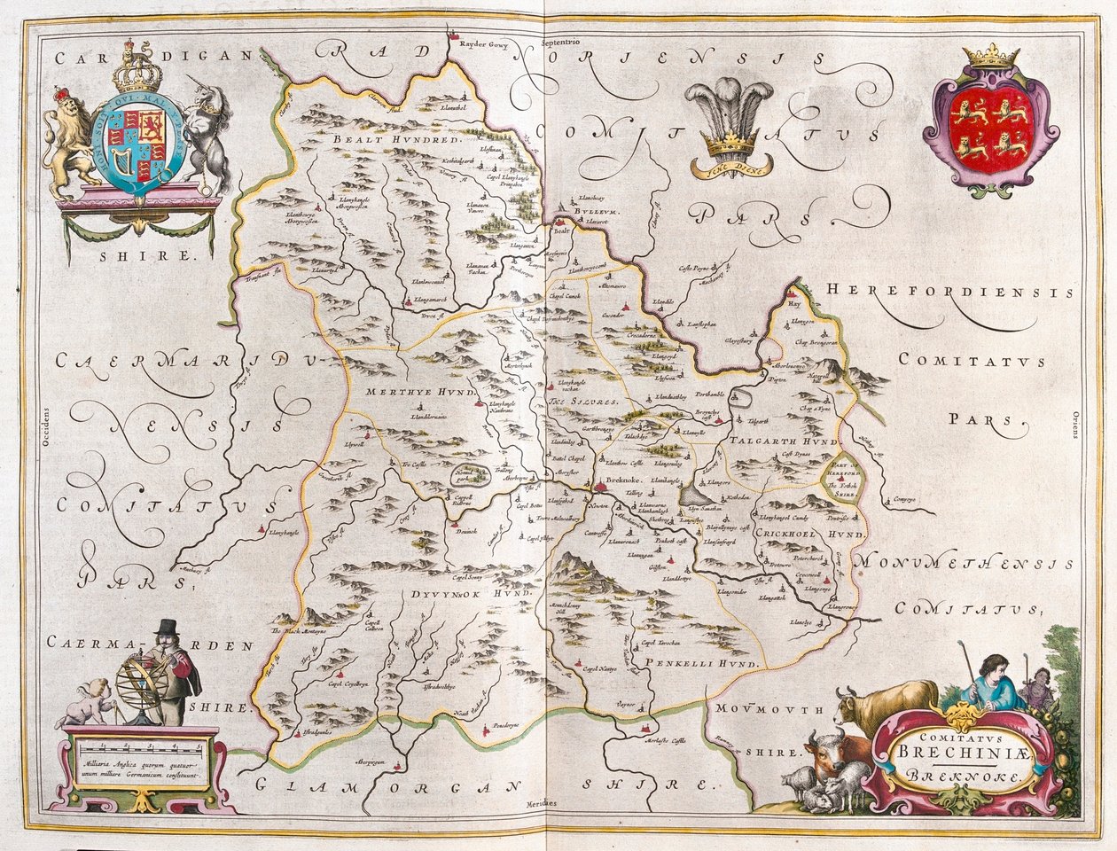 Breknoke, Wales, Willem Blaeun teoksessa "Theatrum Orbis Terrarum, sive Atlas Novus", Amsterdam. tekijältä Willem Blaeu