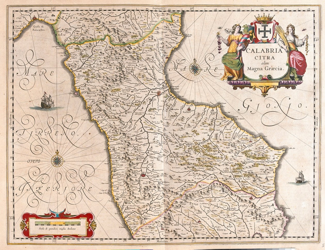 Calabria, Italia, Willem Blaeun teoksessa "Theatrum Orbis Terrarum, sive Atlas Novus", Amsterdam. tekijältä Willem Blaeu