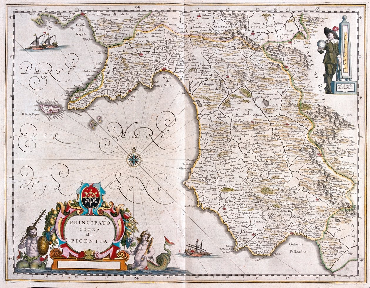 Campania, Italia, Willem Blaeun teoksessa "Theatrum Orbis Terrarum, sive Atlas Novus", Amsterdam. tekijältä Willem Blaeu
