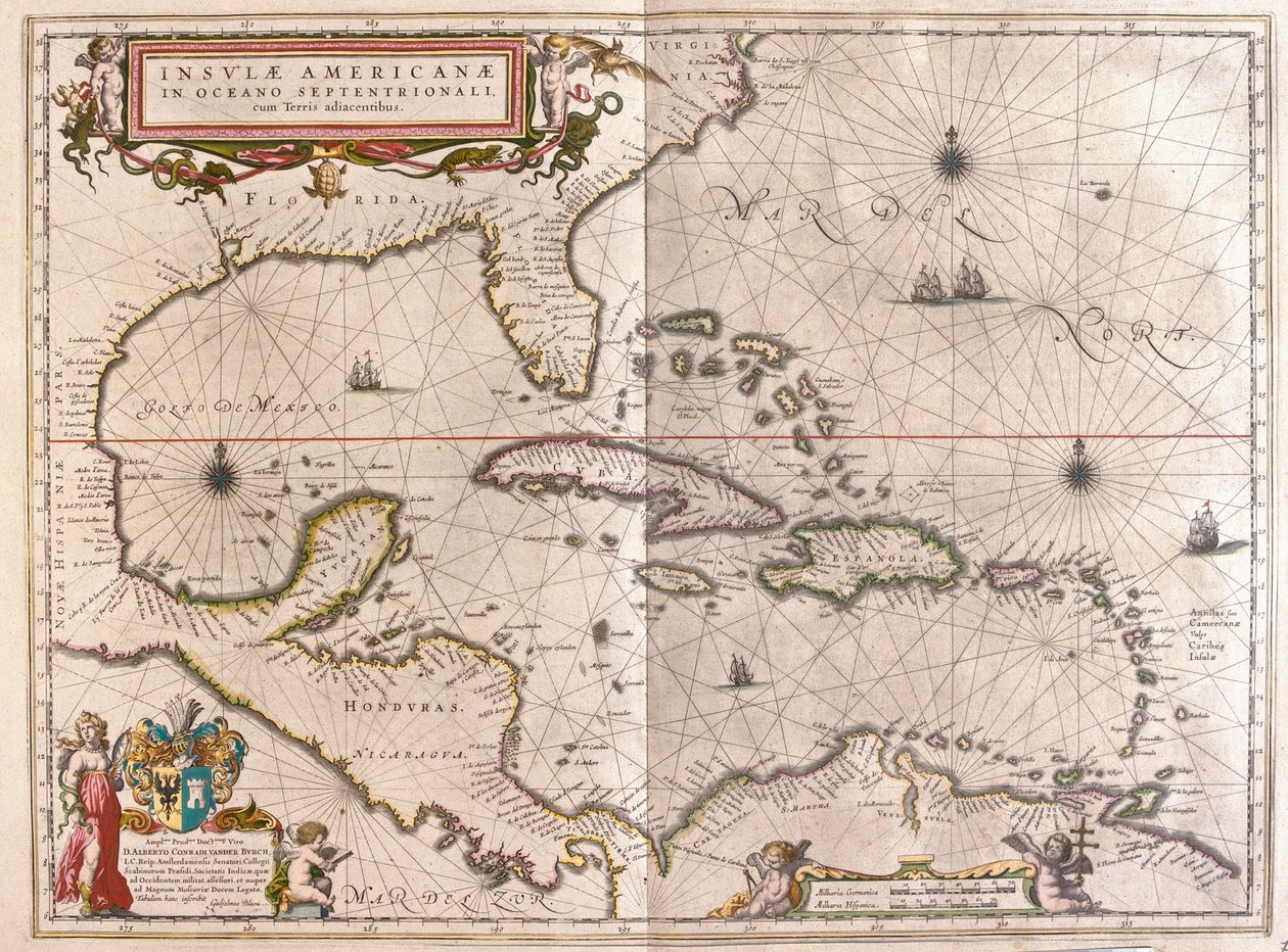 Karibia, Hounduras ja Florida, teoksessa "Theatrum Orbis Terrarum, sive Atlas Novus", Willem Blaeu, Amsterdam. tekijältä Willem Blaeu
