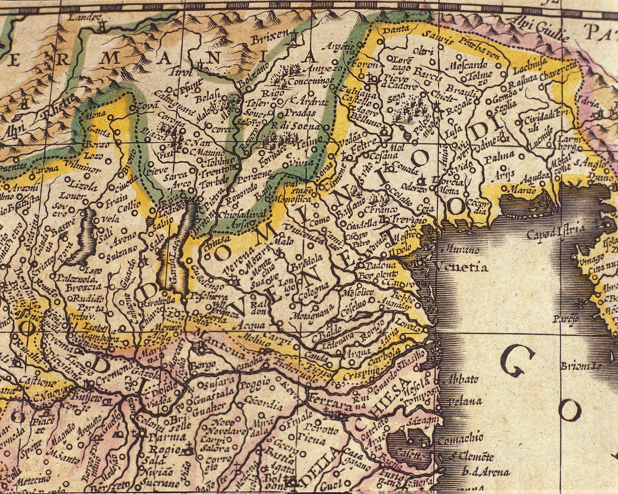 Kartta Veneton alueesta, Italiasta. William Blaeun atlas (1571-1638) tekijältä Willem Blaeu