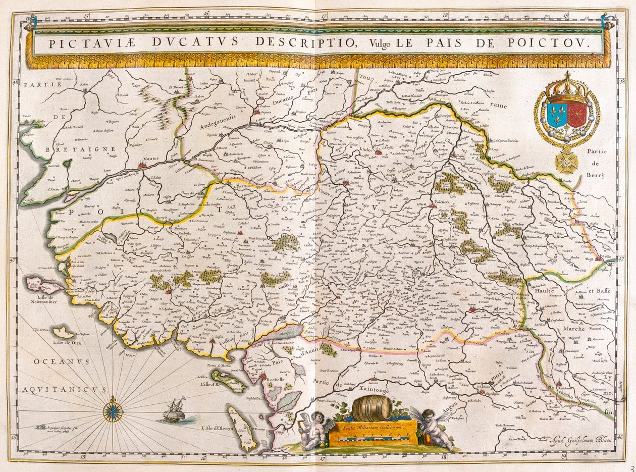 Nantesin ja Rochellen rannikko ja kaupungit, Willem Blaeun "Theatrum Orbis Terrarum, sive Atlas Novus", Amsterdam. tekijältä Willem Blaeu