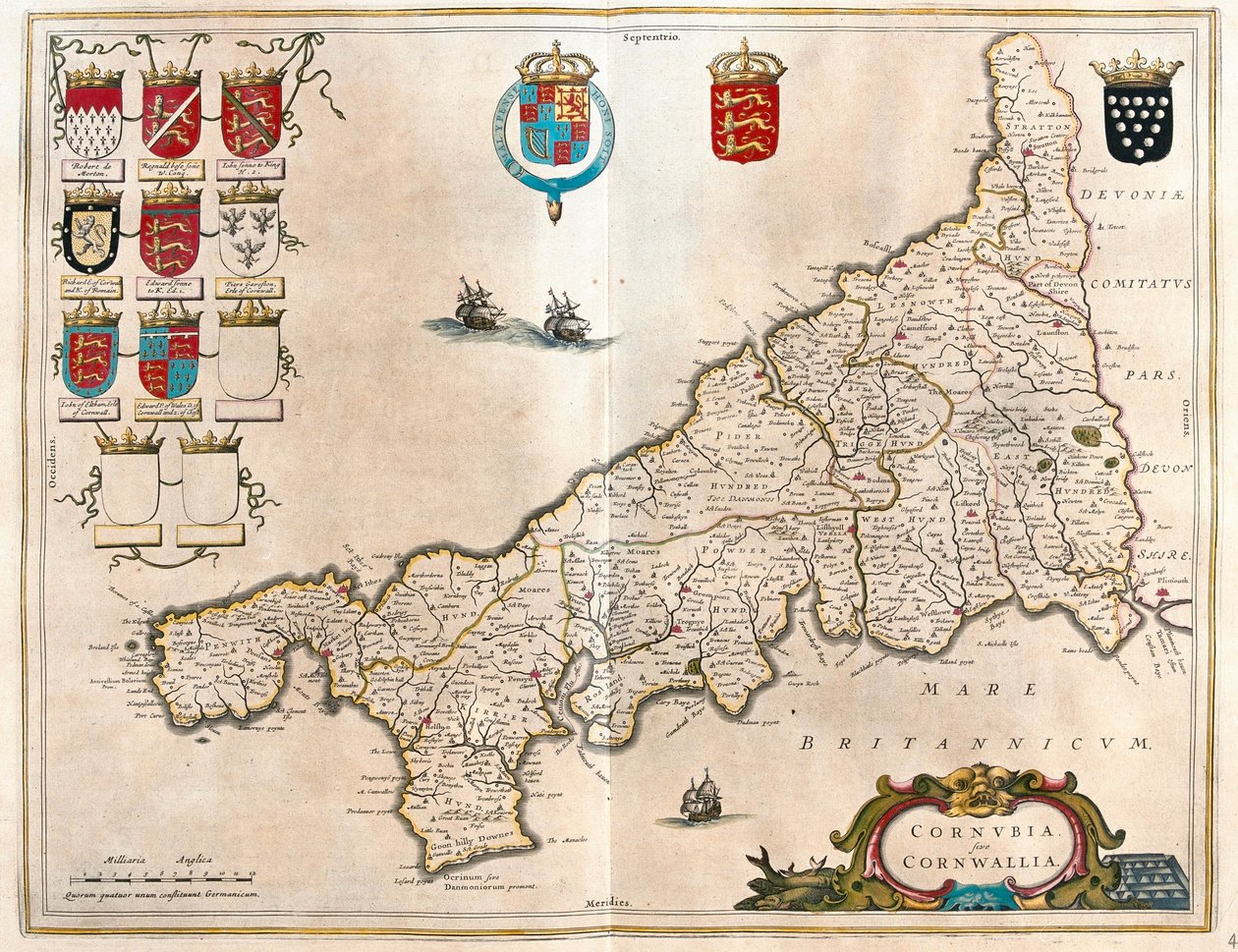 Cornwall, Willem Blaeun teoksessa "Theatrum Orbis Terrarum, sive Atlas Novus", Amsterdam. tekijältä Willem Blaeu