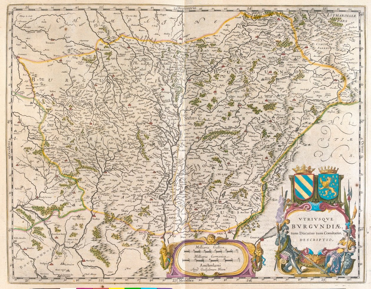 Crevant - Montbeliard - Varennes-sur-allier, Willem Blaeun teoksessa "Theatrum Orbis Terrarum, sive Atlas Novus", Amsterdam. tekijältä Willem Blaeu