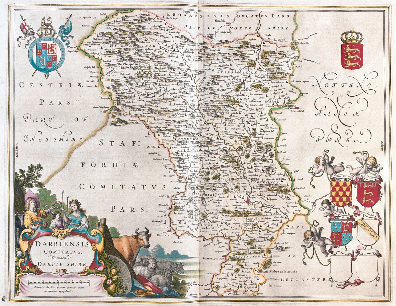 Darbieshire, teoksessa "Theatrum Orbis Terrarum, sive Atlas Novus", kirjoittanut Willem Blaeu, Amsterdam. tekijältä Willem Blaeu