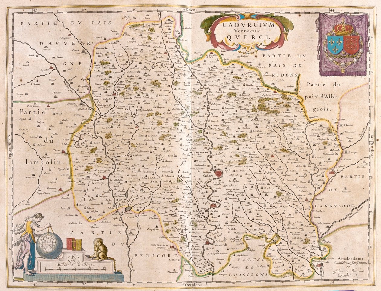 Lot-joen departementti - Languedoc - Quercy, julkaisussa "Theatrum Orbis Terrarum, sive Atlas Novus", Willem Blaeu, Amsterdam. tekijältä Willem Blaeu
