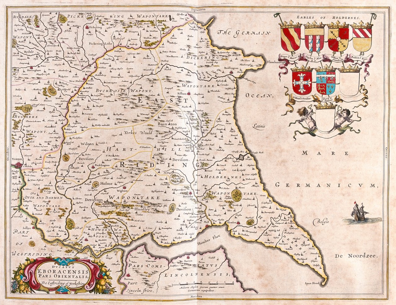 East riding of Yorkshire, julkaisussa "Theatrum Orbis Terrarum, sive Atlas Novus", Willem Blaeu, Amsterdam. tekijältä Willem Blaeu