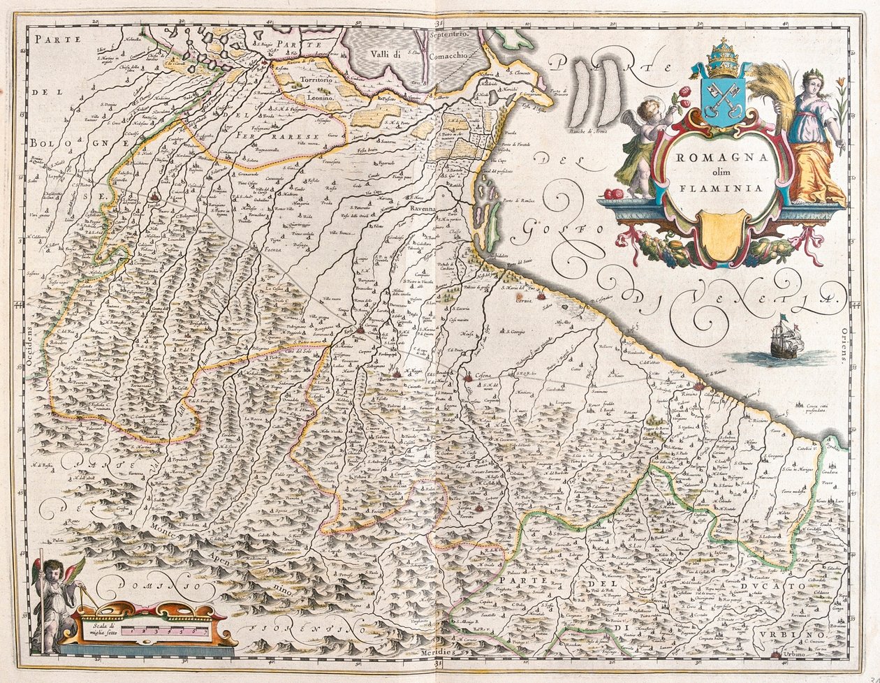 Emilia Romagna, Italia, Amsterdamin Willem Blaeun teoksessa "Theatrum Orbis Terrarum, sive Atlas Novus". tekijältä Willem Blaeu