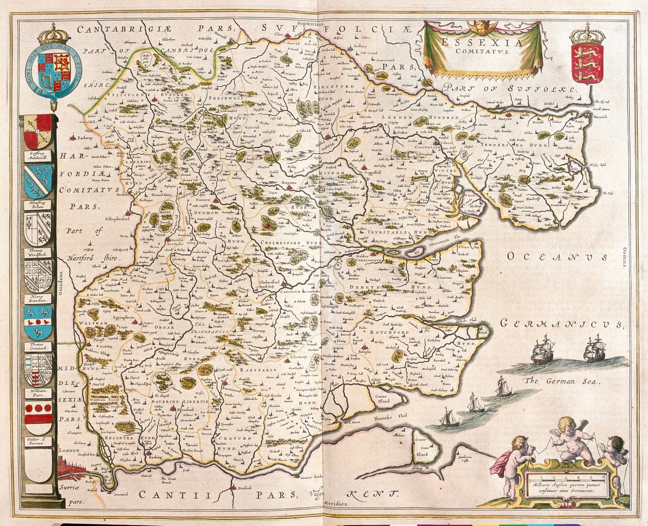 Essex, teoksessa "Theatrum Orbis Terrarum, sive Atlas Novus", kirjoittanut Willem Blaeu, Amsterdam. tekijältä Willem Blaeu