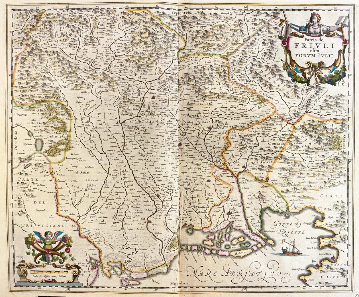 Friuli Venezia Giulia, Italia, Willem Blaeun teoksessa "Theatrum Orbis Terrarum, sive Atlas Novus", Amsterdam. tekijältä Willem Blaeu