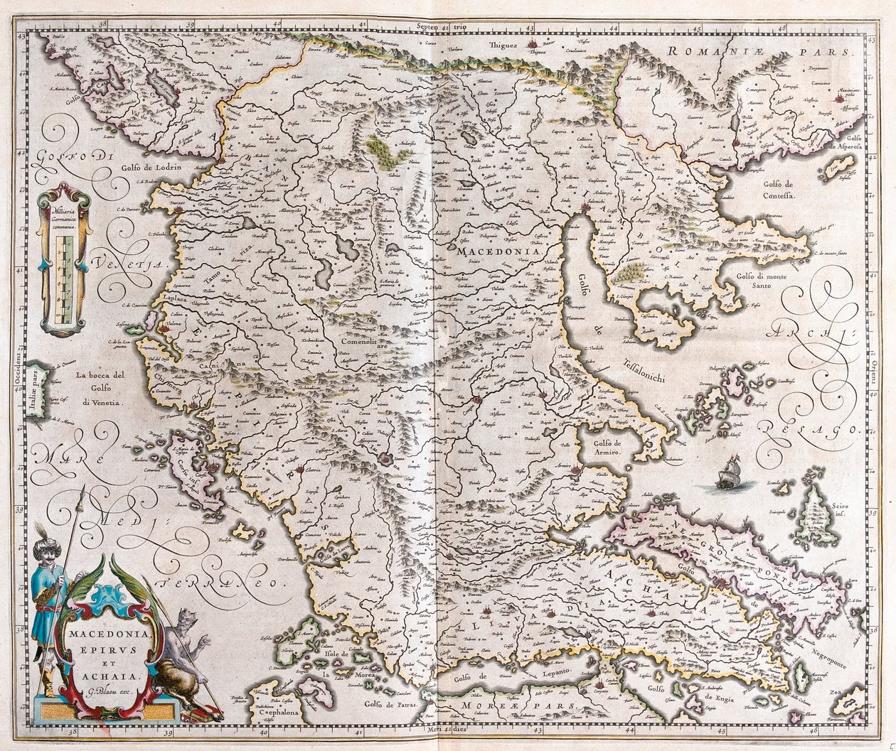 Kreikka, Makedonia, Albania, Willem Blaeun teoksessa "Theatrum Orbis Terrarum, sive Atlas Novus", Amsterdam. tekijältä Willem Blaeu