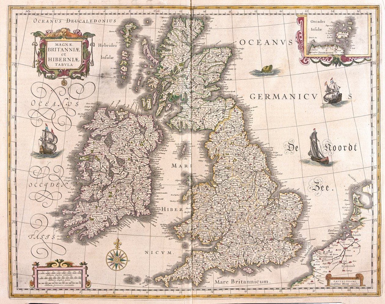 Irlanti ja Iso-Britannia, teoksessa "Theatrum Orbis Terrarum, sive Atlas Novus", Willem Blaeu, Amsterdam. tekijältä Willem Blaeu