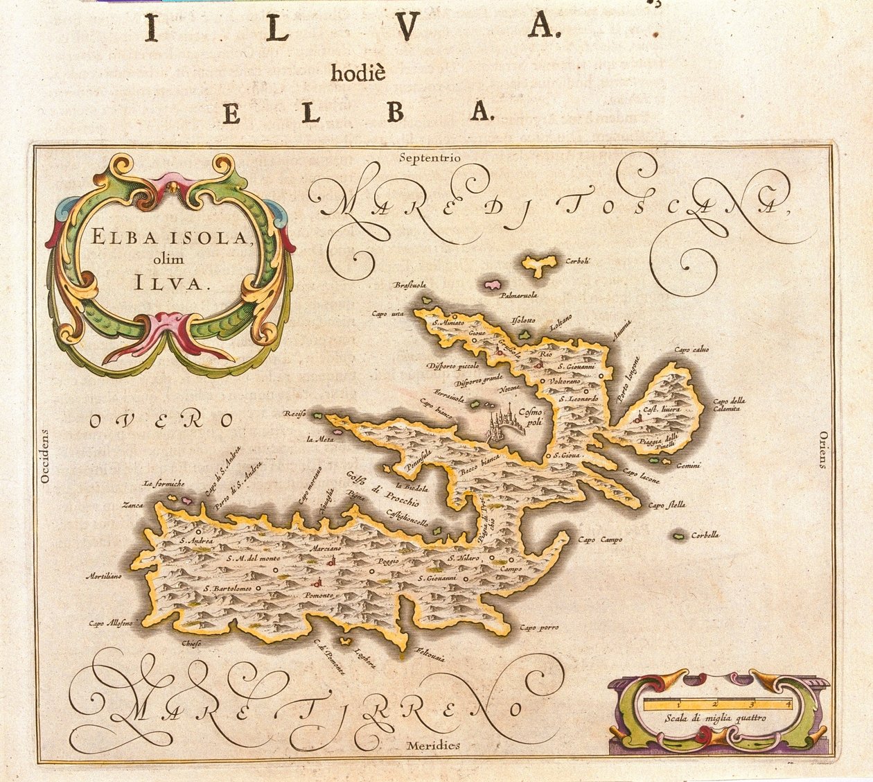 Elben saari, Italia, Willem Blaeun teoksessa "Theatrum Orbis Terrarum, sive Atlas Novus", Amsterdam. tekijältä Willem Blaeu