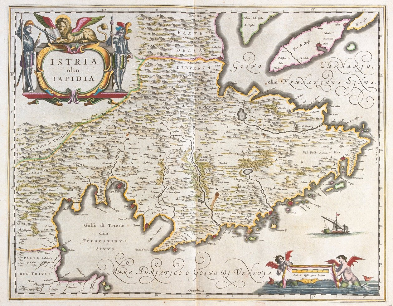 Istria, teoksessa "Theatrum Orbis Terrarum, sive Atlas Novus", kirjoittanut Willem Blaeu, Amsterdam. tekijältä Willem Blaeu
