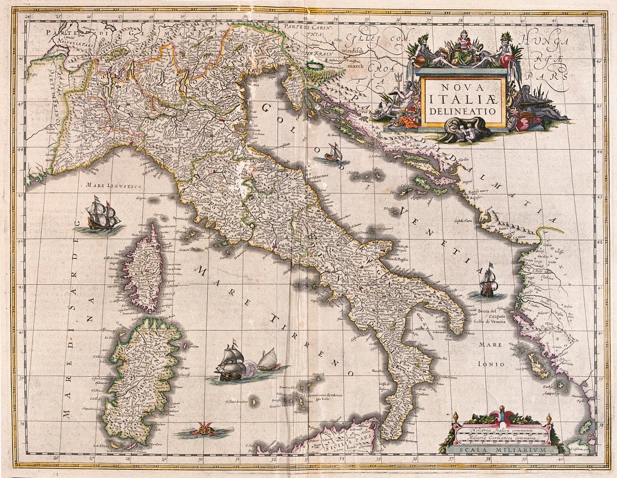 Italia ja Korsika, teoksessa "Theatrum Orbis Terrarum, sive Atlas Novus", Willem Blaeu, Amsterdam. tekijältä Willem Blaeu