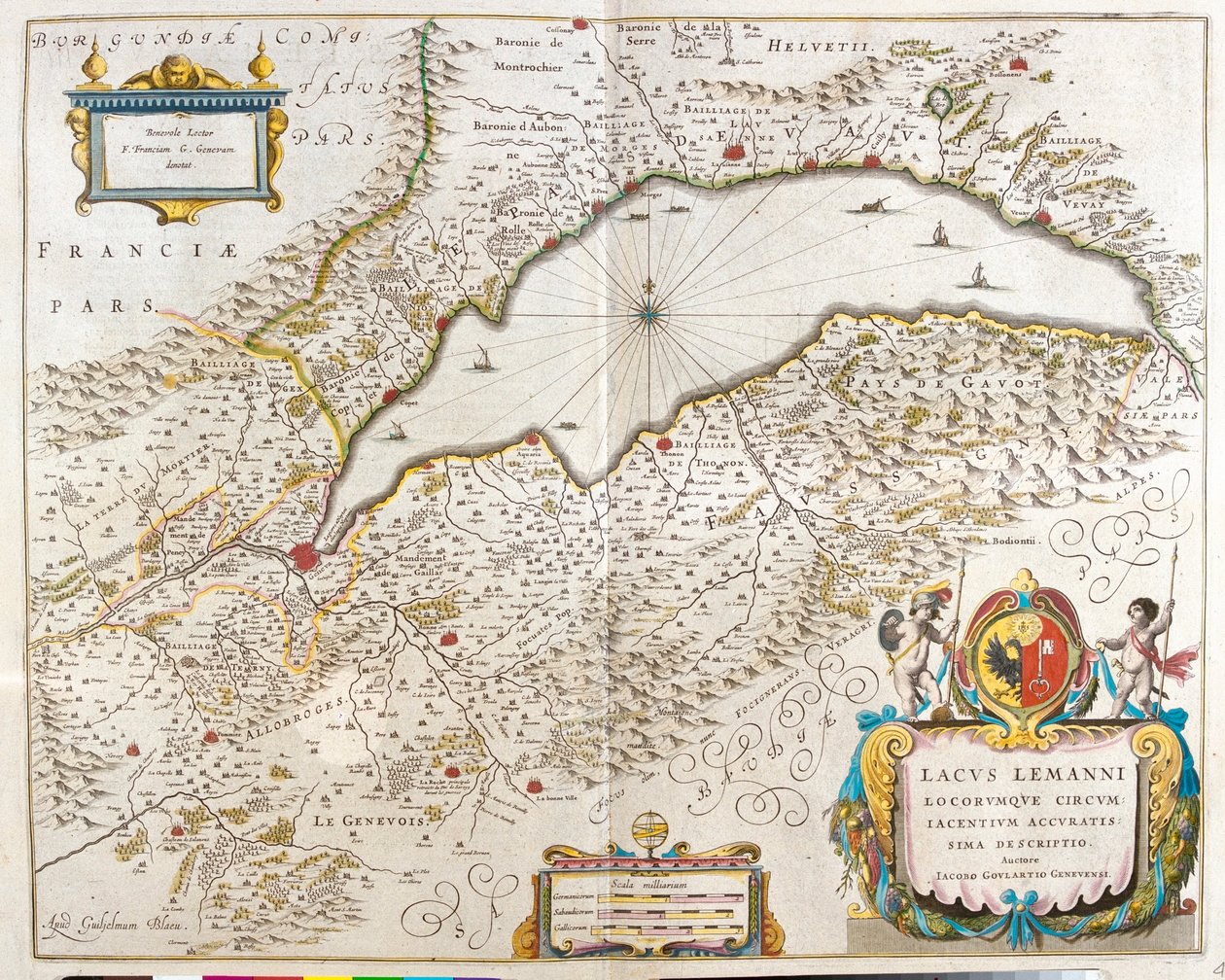 Genevenjärvi, teoksessa "Theatrum Orbis Terrarum, sive Atlas Novus", Willem Blaeu, Amsterdam. tekijältä Willem Blaeu