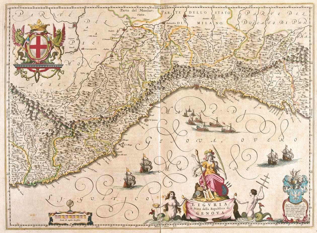 Liguria, Italia, Willem Blaeun teoksessa "Theatrum Orbis Terrarum, sive Atlas Novus", Amsterdam. tekijältä Willem Blaeu