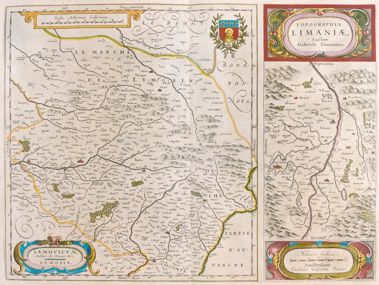 Lymoges - Clermont - Ferrand, Willem Blaeun "Theatrum Orbis Terrarum, sive Atlas Novus", Amsterdam. tekijältä Willem Blaeu