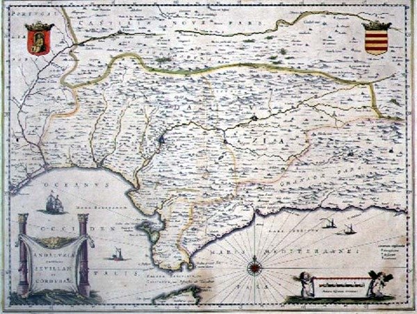 Andalusian kartta, Espanja (kaiverrus) tekijältä Willem Blaeu