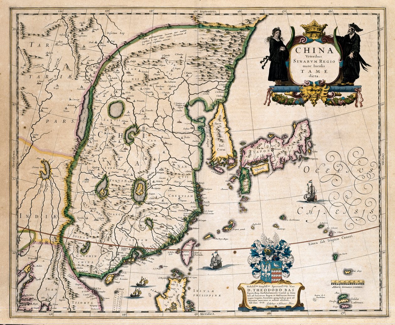 Kiinan, Japanin ja Korean kartta. (kaiverrus tekijältä Willem Blaeu