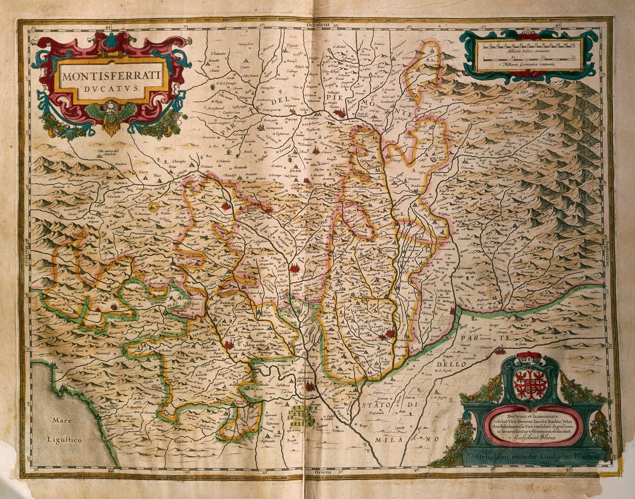 Monferraton herttuakunnan kartta, Regionum Italiae -teoksesta, Willem Blaeu, kaiverrus. tekijältä Willem Blaeu