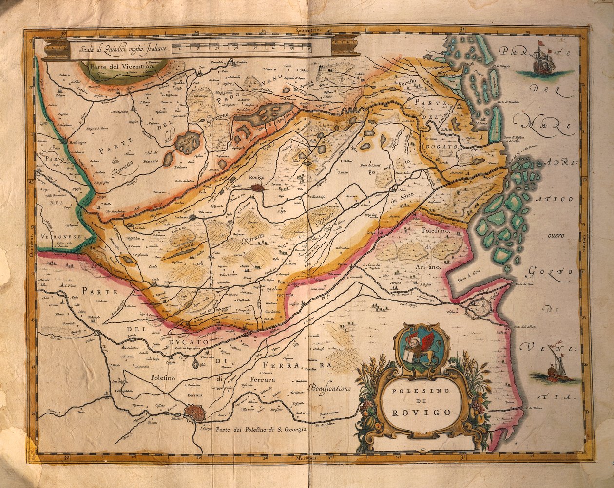 Kartta Rovigosta, Italiasta, Willem Blaeun Regionum Italiaesta tekijältä Willem Blaeu