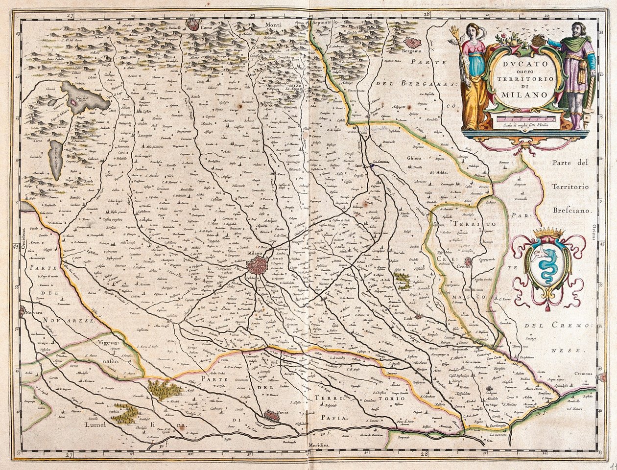 Milano, Italia, teoksessa "Theatrum Orbis Terrarum, sive Atlas Novus", kirjoittanut Willem Blaeu, Amsterdam. tekijältä Willem Blaeu